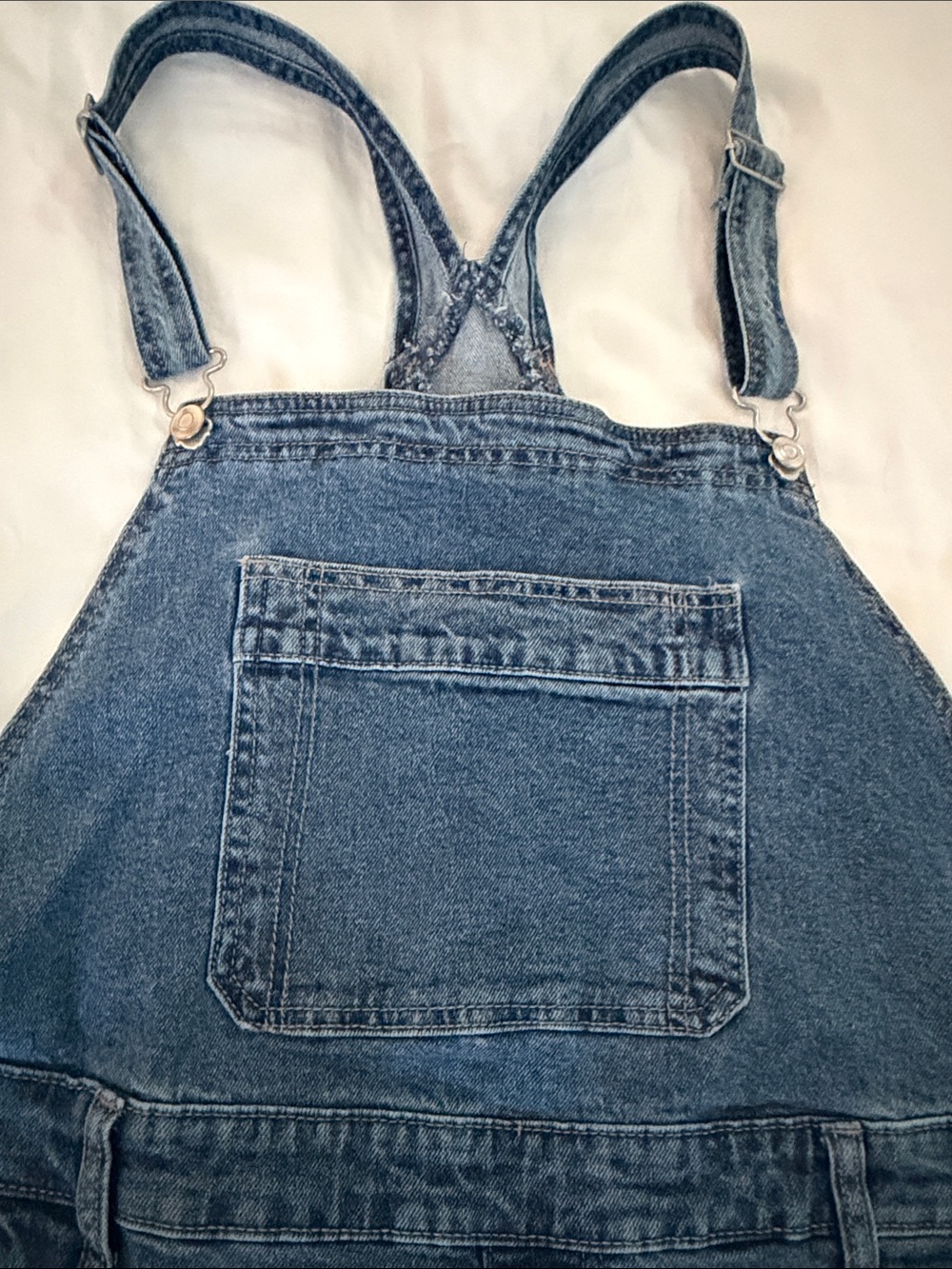 Celebrity Pink Distressed Blue Denim Overalls with Ripped Knees - Picture 4 of 6